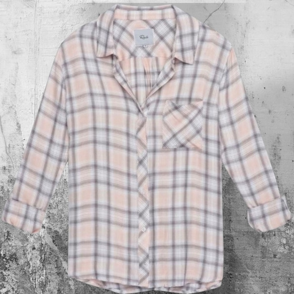 Rails ‘Hunter’ Plaid Button-Front Shirt in Blush Pink & Gray Size XS
